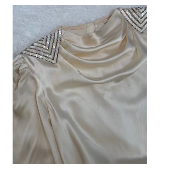 Vintage Lloyd Williams Silk cream blouse beaded sequin draped cowl neck medium - Picture 10 of 14
